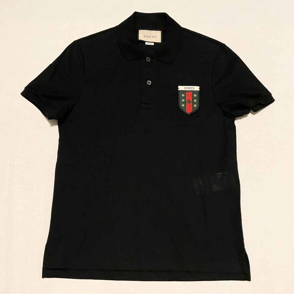 Gucci Black Stretch Cotton Pique Bee Star Crest Polo Shirt XS